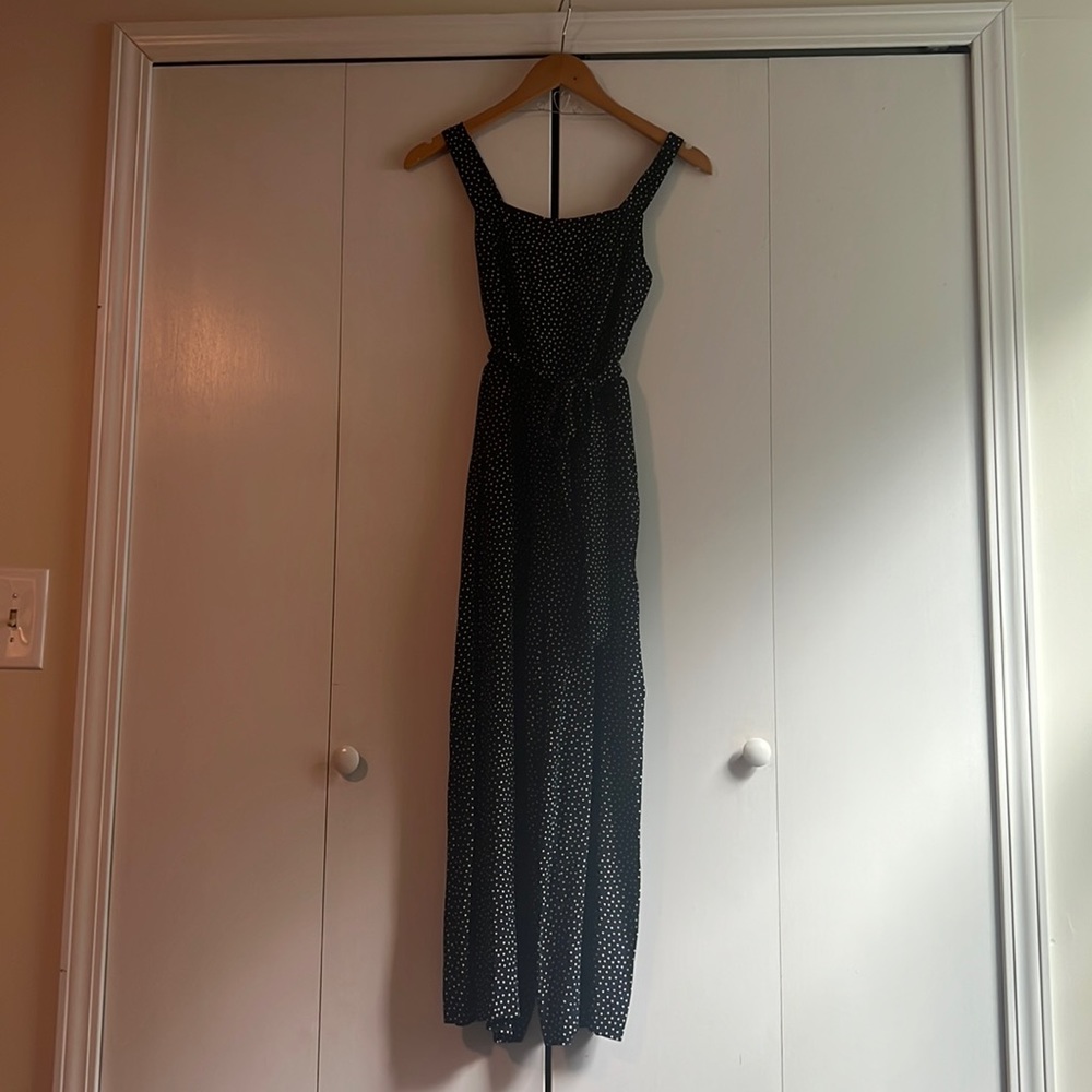 Navy and White Polka Dot Jumpsuit from the Loft.